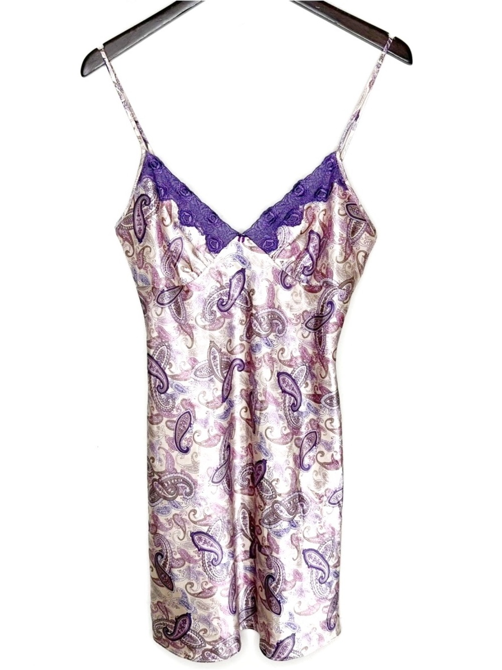 Secret Treasures Y2K Slip Dress Womens Paisley Purple Lace Bow Small